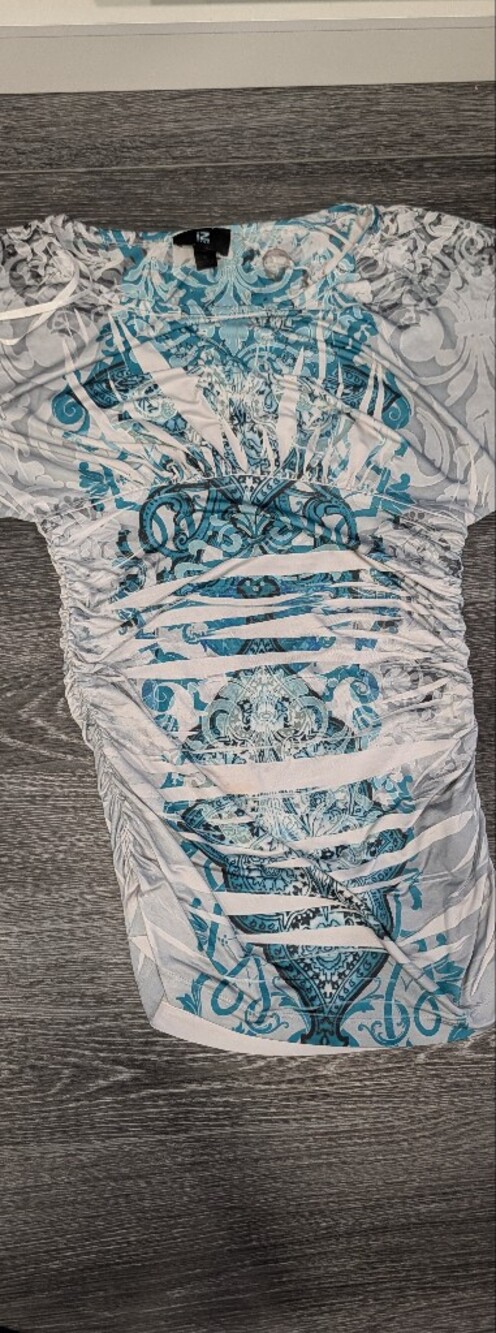Iz Byer Turquoise and White Short Sleeve Blouse